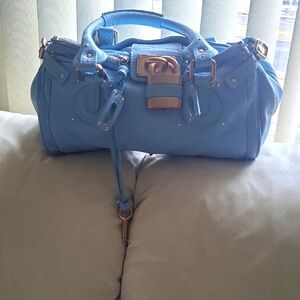 Chloe Blue Satchel with Gold Hardware